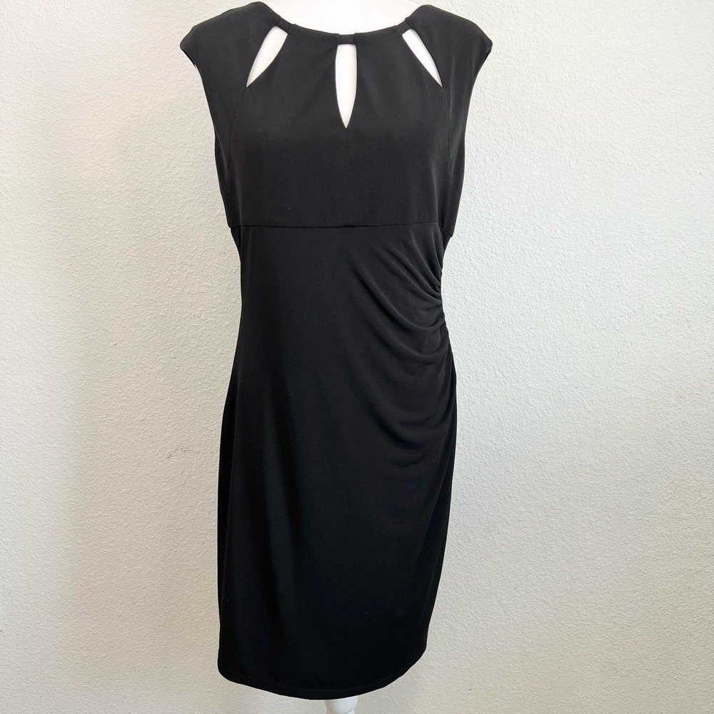 Eliza J Keyhole Neckline Black Cocktail Dress Women's 10 Ruched Stretchy